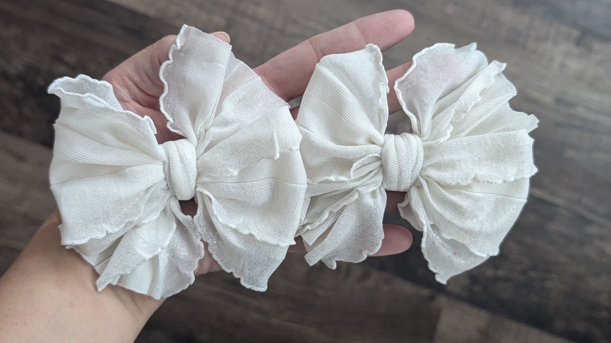 White shimmer ruffle piggies (RTS)