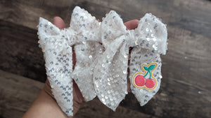 WHITE SEQUIN CHERRIES (RTS AVA PIGGIES)